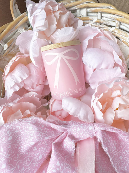 Pink bow I am just a girl candle