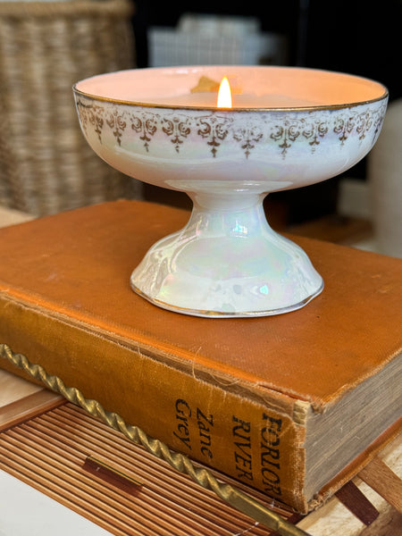 Scented Candle In Vintage Ice Cream Bowl