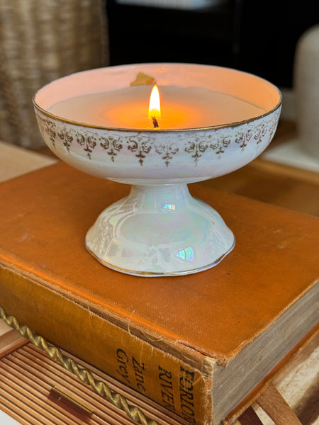 Scented Candle In Vintage Ice Cream Bowl